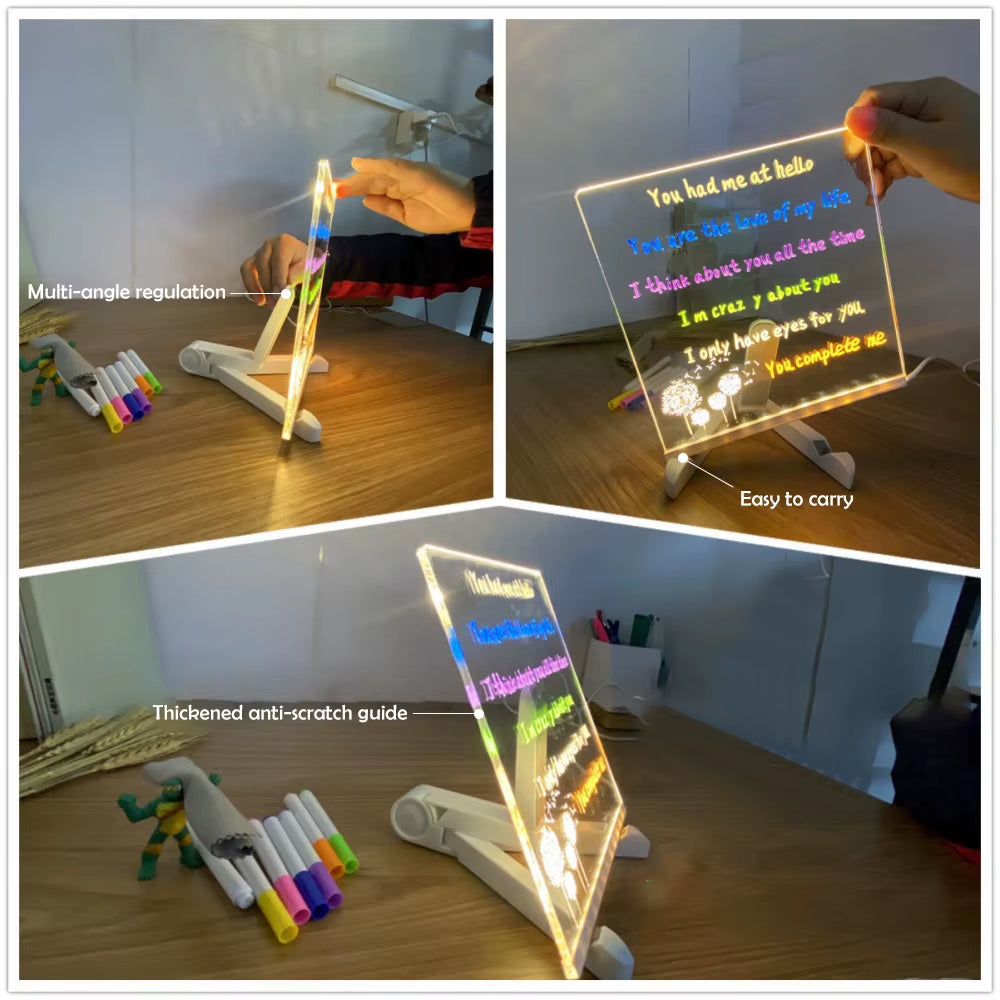 LED Note Board with Night Light Colorful 7 Pens DIY Acrylic Message Board Children‘S Drawing Board for Kids Birthday Gift