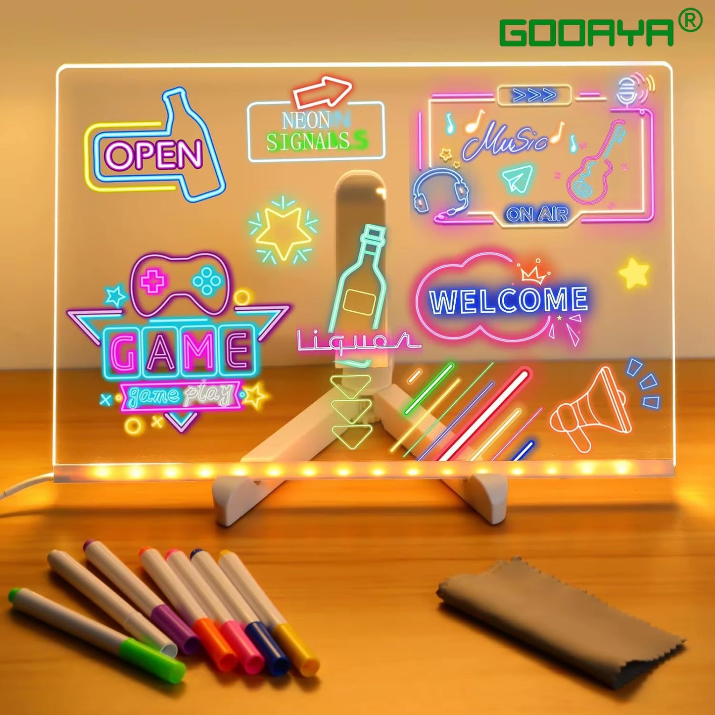 LED Note Board with Night Light Colorful 7 Pens DIY Acrylic Message Board Children‘S Drawing Board for Kids Birthday Gift